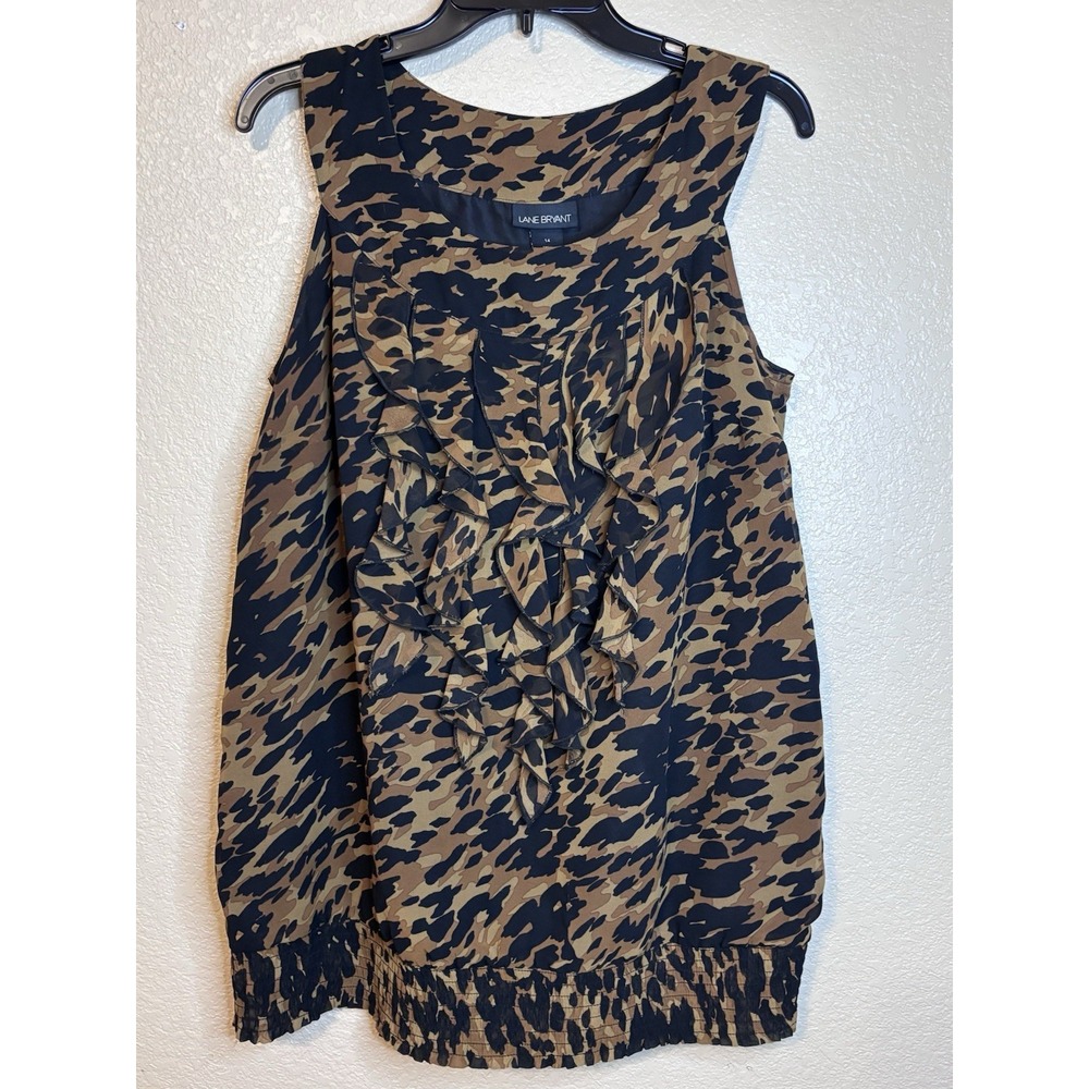 Lane Bryant Ruffle Top Sleeveless Plus‎ Size 14 Leopard Print Lined Brown Black